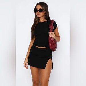 NWOT White Fox Black Mesh Mini Skirt with Side Slit